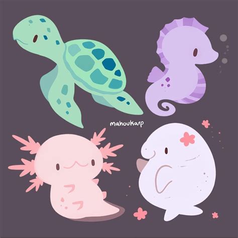 Norin N. on Instagram: “Sea turtle, sea horse, axolotl, manatee ...