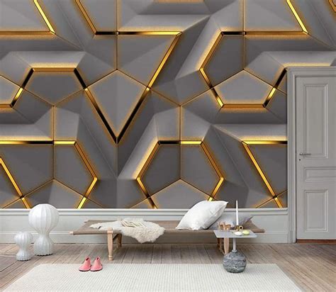 Muravie Wallpapers Patterns (Muravie 3D Gold Geometric Shapes Peal and ...