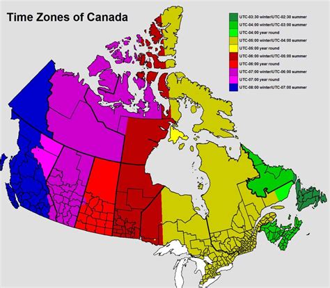 Canada tijdzone kaart - Kaart van Canada tijdzone (Noord-Amerika - Amerika)