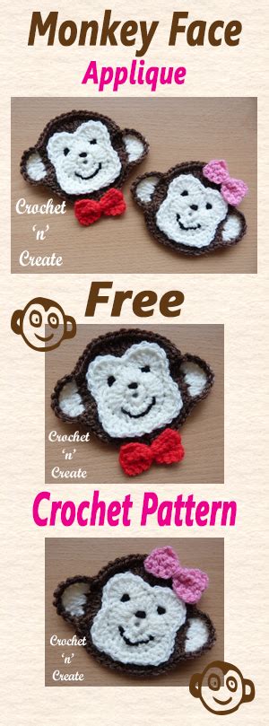 Monkey Face Appliqué Free Crochet Pattern - Crochet 'n' Create