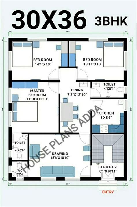 Low Budget House 30×36 Square Feet|3 BHK House | Free house plans ...