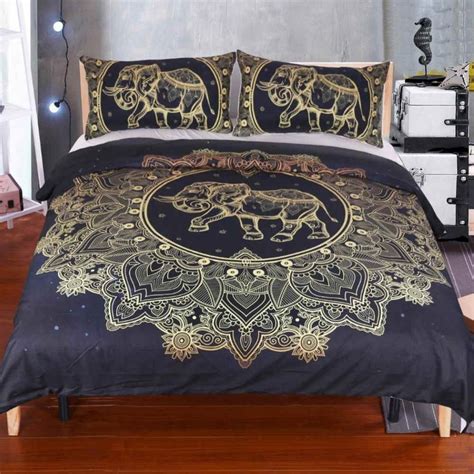 Gold Mandala With Elephant Art Hop 3D Bedding Set