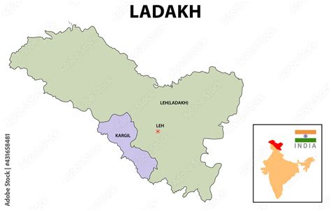 Ladakh map District map of Ladakh. Ladakh map with district and capital ...