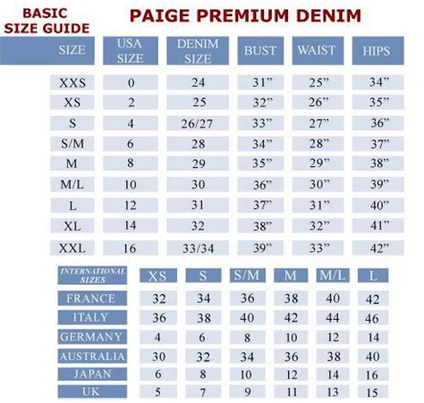 Silver Jeans Size Chart