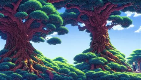 a geant oak tree in a forest, studio ghibli by tim | Stable Diffusion