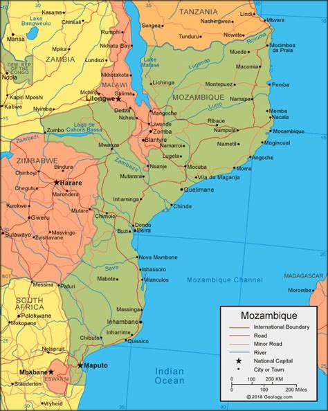 Mozambique Map and Satellite Image