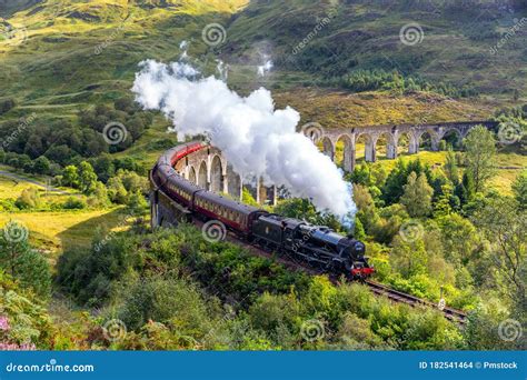 Jacobite Steam Train Crossing Glenfinnan Viaduct. Royalty-Free Stock ...