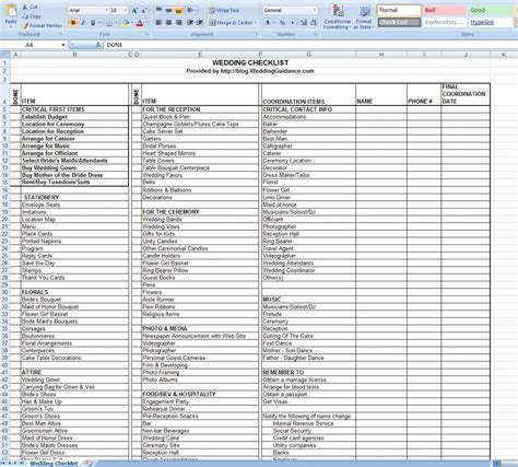 Wedding Planning Excel Template Free