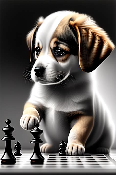 Lexica - Cute baby dog playing chess, pencil drawing