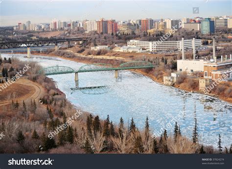 Early Winter View Of The North Saskatchewan River And The City Edmonton ...