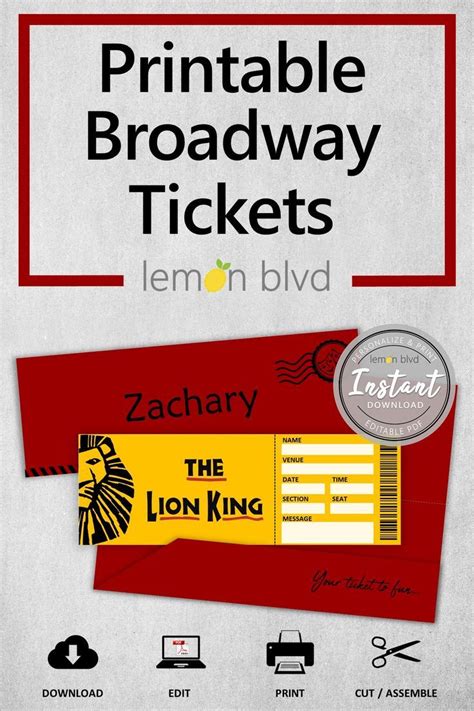 Lion King Ticket Printable Surprise Gift Reveal Broadway - Etsy | Lion ...