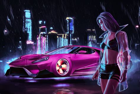 Pink Car Cyberpunk Girl, artist, artwork, cyberpunk, artstation, HD ...