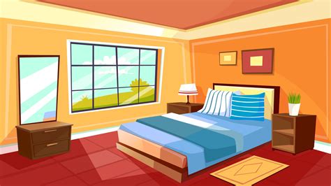 Cartoon bedroom interior background template. Cozy modern house room in ...