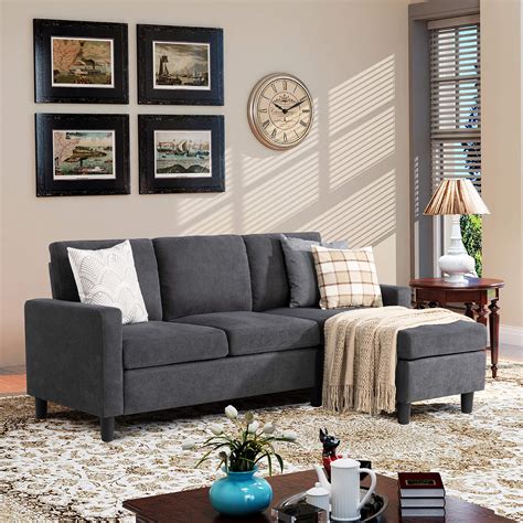 Ktaxon Reversible Sectional L-Shaped Sofa Couch With Modern Linen ...