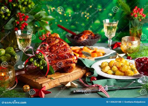 Christmas Dinner with Side Dishes Stock Photo - Image of clove, gold ...