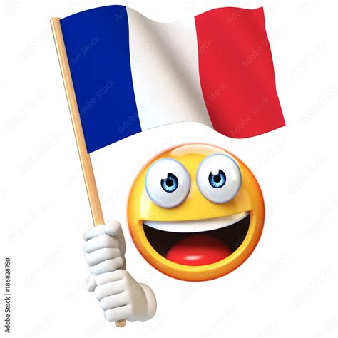 Emoji holding French flag, emoticon waving national flag of France 3d ...