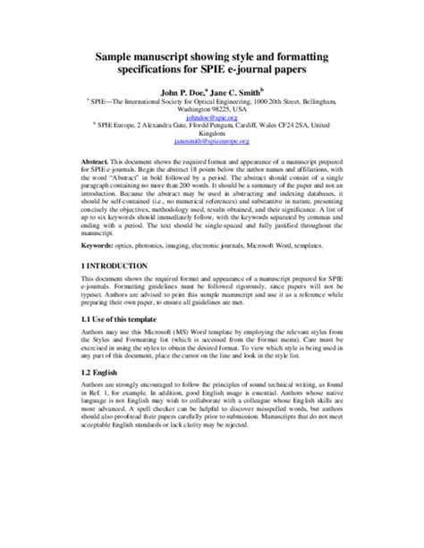 (PDF) Sample manuscript showing style and formatting specifications for ...