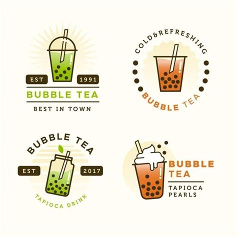 Premium Vector | Bubble tea logo template set | Tea logo, Bubble tea ...