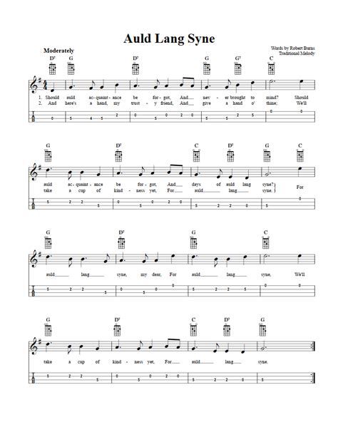 Auld Lang Syne: Chords, Sheet Music and Tab for Mandolin with Lyrics