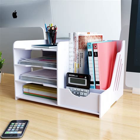 Expandable Wood Desktop Bookshelf Desktop Organizer Office Storage Rack ...