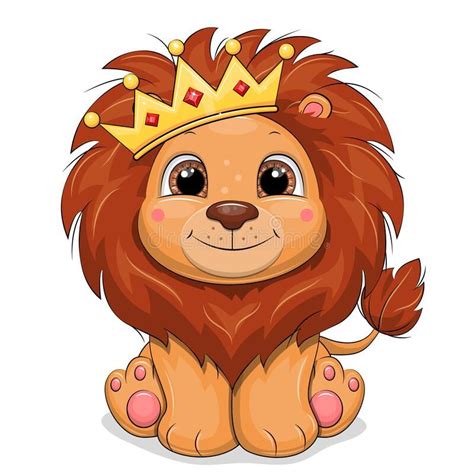 a cute lion with a crown on his head sitting down and looking at the camera