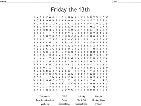 Lucky Crossword Puzzle & Friday The 13Th Word Game - Esl - Word Search ...