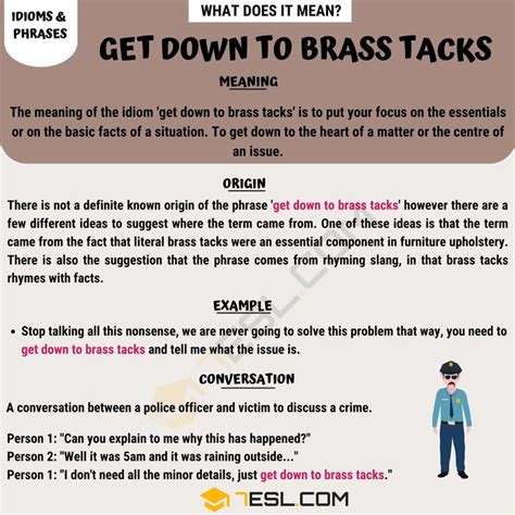 Get Down to Brass Tacks | What Does this Helpful Idiom Mean? • 7ESL ...