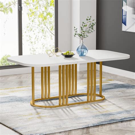 Tribesigns Gold Dining Table for 6, 71” Modern White Kitchen Table ...