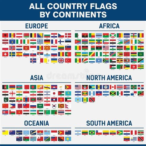 All country flags in the world by continents stock illustration | All ...