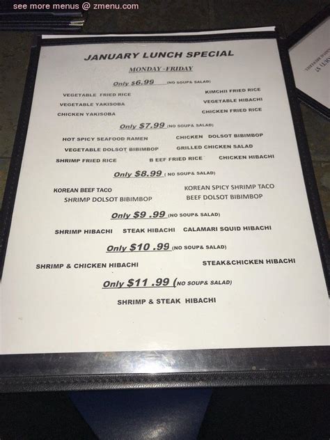 Menu at bluefin restaurant, Memphis