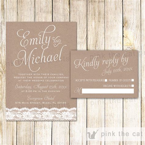 Lace Rustic Wedding Invitations & RSVP Cards – Pink the Cat