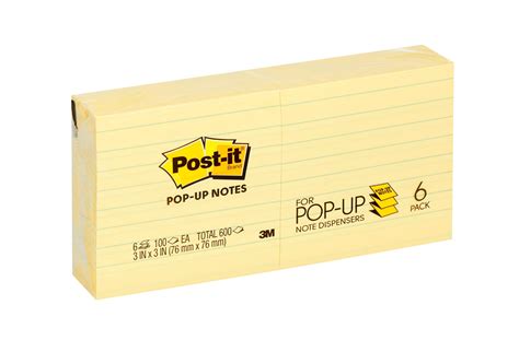 Post-it Pop-up Notes, 3 in x 3 in, Canary Yellow, Lined, 6 Pads/Pack ...