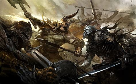 HD wallpaper: battle fight horns weapons fantasy art armor artwork ...