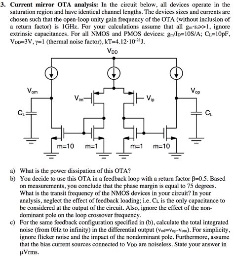 3. Current mirror OTA analysis: In the circuit below, | Chegg.com