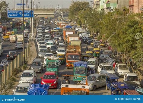 Road Traffic on Indian City Street Aerial View. Traffic Jam Editorial ...