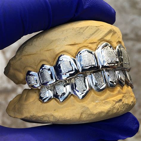 925 Sterling Silver Diamond Dust With White Border Custom Grillz ...