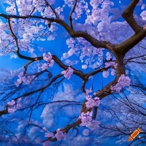 Blue cherry blossom tree