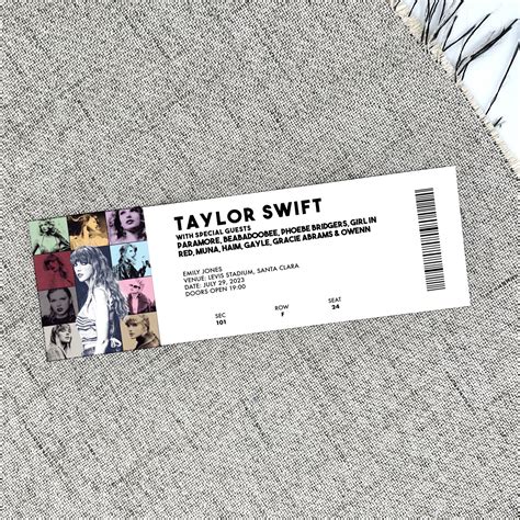 Physical Taylor Swift Eras Tour Ticket with Envelope, Custom with your ...