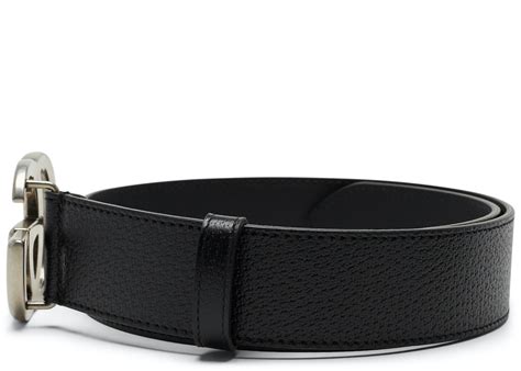 Gucci Double G Silver Buckle Textured Leather Belt 1.5 Width Black in ...