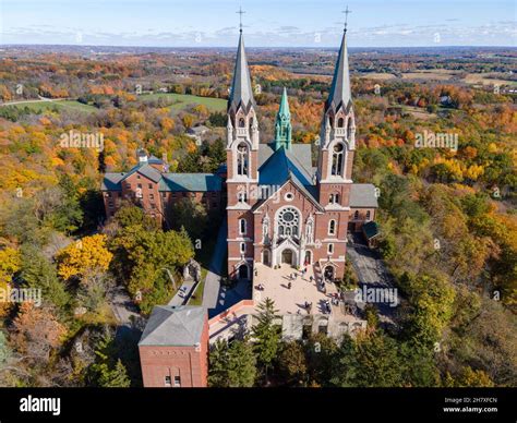 Aerial view of Holy Hill Basilica and National Shrine of Mary, on a ...