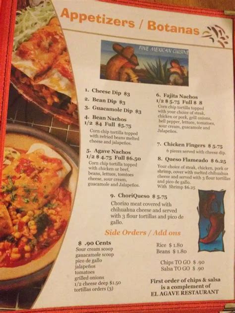 Menu at El Agave restaurant, Montevallo