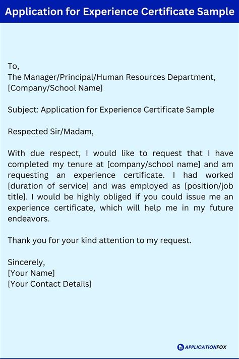 (7 Samples) Application For Experience Certificate