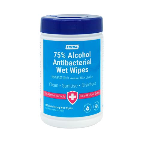 Extra Antibacterial 75% Alcohol Wet Wipes Tub, 100 sheets - Hyex