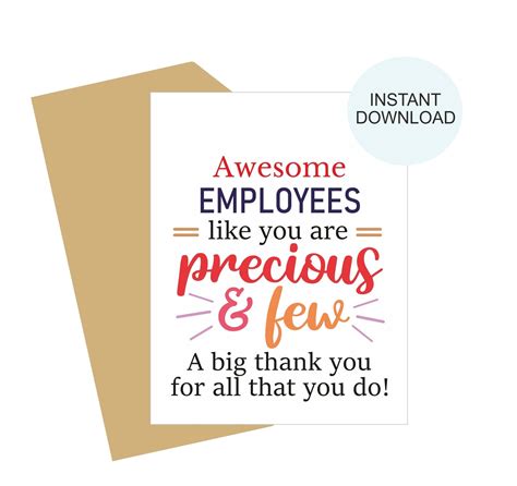 Employee Appreciation Card Printable / Employee Appreciation - Etsy Canada