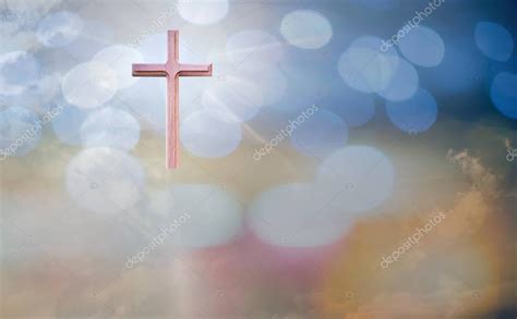 Cross Standing Heaven Sky Bokeh Background Cross Hill Morning Sun ...