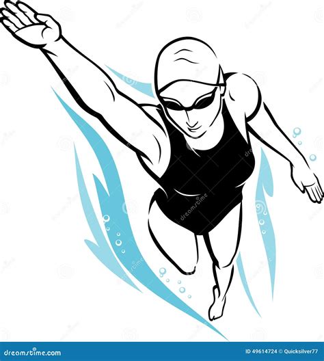 Female Swimmer Silhouette, Dive Underwater Vector Illustration ...