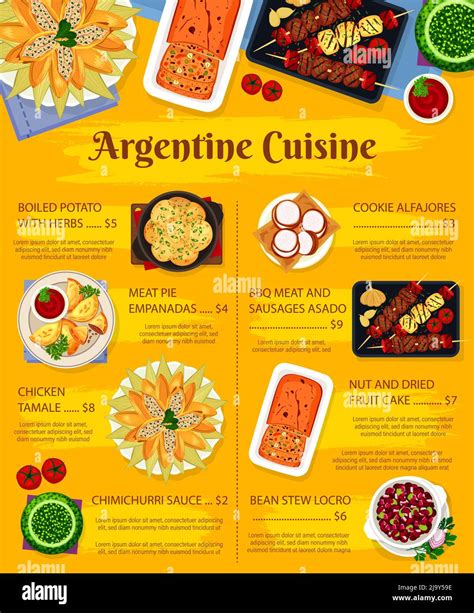 Argentine food and Argentina cuisine dishes menu, vector restaurant ...