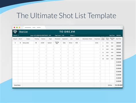 Professional Shot List Template - SetHero