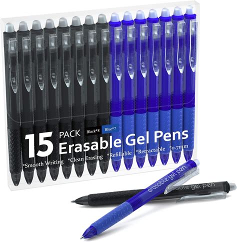 Erasable Gel Pens, 15 Pack Retractable Erasable Pens Clicker, Fine ...