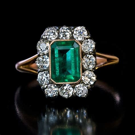 Antique Russian Emerald and Diamond Engagement Ring - Antique Jewelry ...